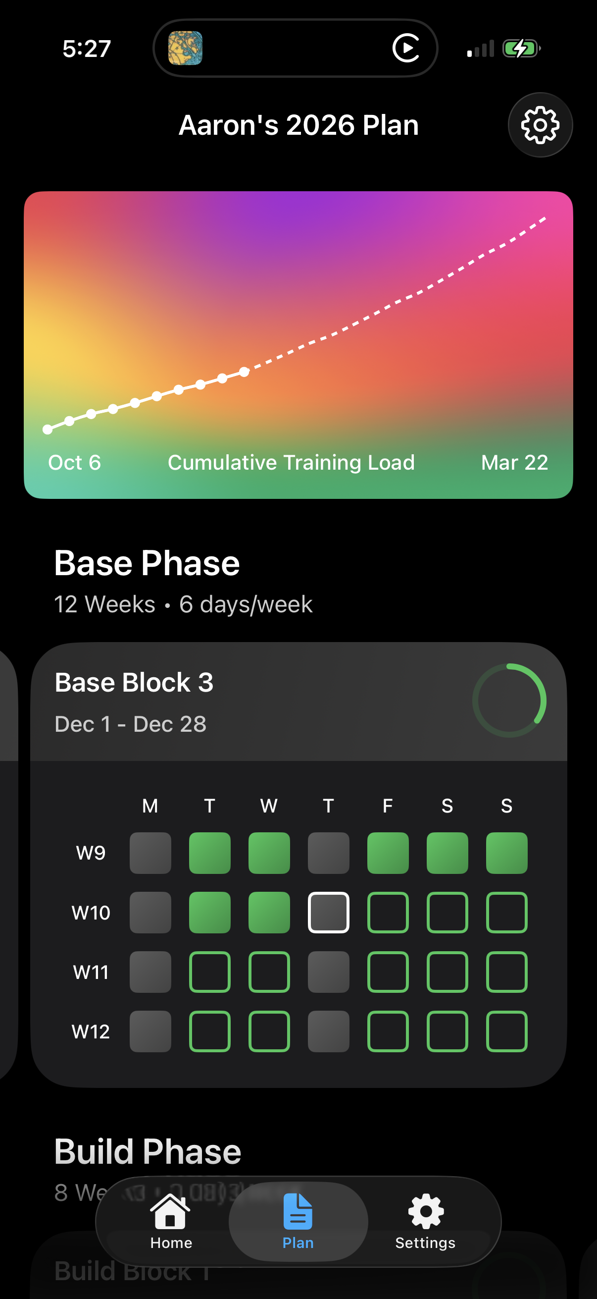 Swirv app screenshot showing training plan